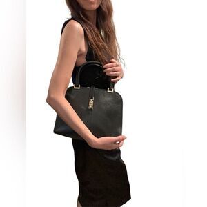 Gucci Black Leather Jackie with piston lock Satchel